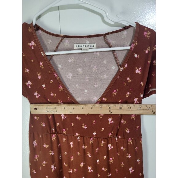 Aeropostale Floral V Neck Babydoll Dress Rust Tiered Country Festival y2k style - Picture 6 of 8